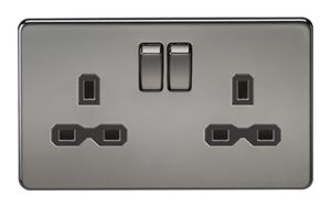 Picture of 2 GANG SOCKET SCREWLESS FLAT PLATE
BLACK NICKEL/BLACK INSERT