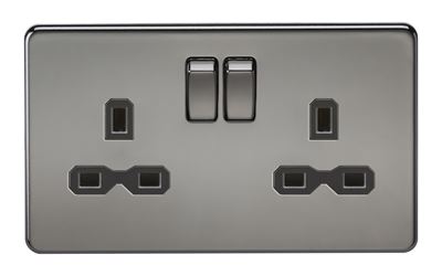 Picture of 2 GANG SOCKET SCREWLESS FLAT PLATE
BLACK NICKEL/BLACK INSERT