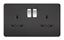 Picture of 2 GANG SOCKET MATT BLACK Chrome Switches 
Screwless Flat Plate 