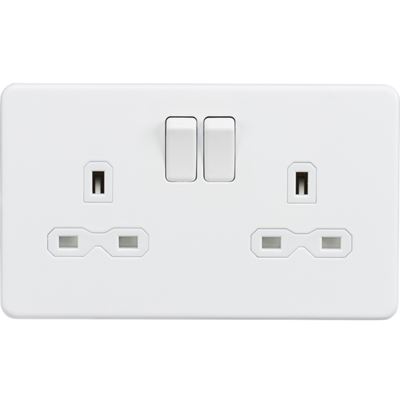 Picture of 2 GANG SOCKET MATT WHITE
SCREWLESS FLAT PLATE