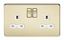 Picture of 2 GANG SOCKET POLISHED BRASS
SCREWLESS FLAT PLATE WHITE INSERT