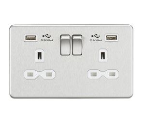 Picture of 2 GANG SOCKET SCREWLESS FLAT PLATE
C/W DUAL USB CHARGER BRUSHED CHROME WH/INS