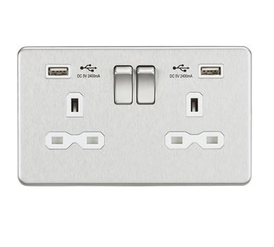 Picture of 2 GANG SOCKET SCREWLESS FLAT PLATE
C/W DUAL USB CHARGER BRUSHED CHROME WH/INS