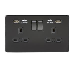 Picture of 2 GANG SOCKET MATT BLACK C/W 2 USB POINTS
SCREWLESS FLAT PLATE