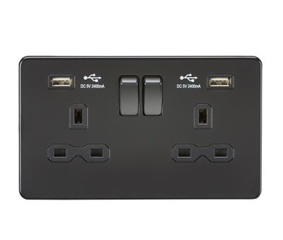Picture of 2 GANG SOCKET MATT BLACK C/W 2 USB POINTS
SCREWLESS FLAT PLATE