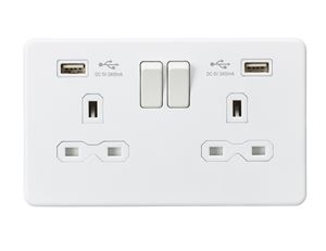 Picture of SOCKET MATT WHITE C/W 2 USB POINTS
SCREWLESS FLAT PLATE