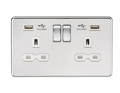 Picture of 2 GANG SOCKET SCREWLESS FLAT PLATE
C/W DUAL USB CHARGER POLISHED CHROME WH/INS