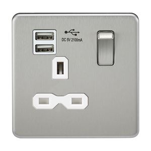 Picture of 1 GANG SOCKET SCREWLESS FLAT PLATE
C/W DUAL USB CHARGER BRUSHED CHROME WH/INS
