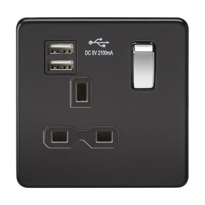 Picture of 1 GANG SOCKET C/W  USB POINT
SCREWLESS FLAT PLATE MATT BLACK CHROME SWITCH