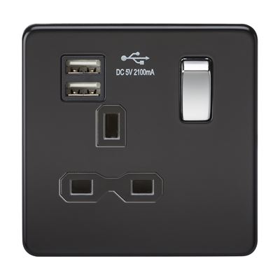 Picture of 1 GANG SOCKET C/W  USB POINT
SCREWLESS FLAT PLATE MATT BLACK CHROME SWITCH