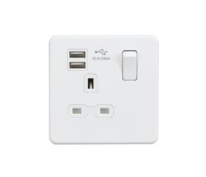 Picture of 1 GANG SOCKET C/W  USB POINT
SCREWLESS FLAT PLATE MATT WHITE