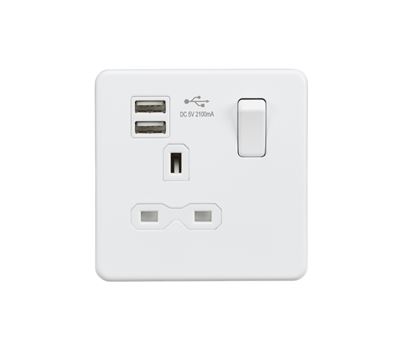 Picture of 1 GANG SOCKET C/W  USB POINT
SCREWLESS FLAT PLATE MATT WHITE