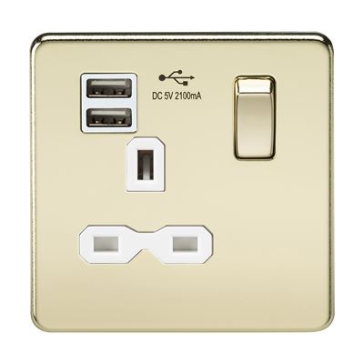 Picture of 1 GANG SOCKET POLISHED BRASS C/W  USB POINT
SCREWLESS FLAT PLATE WHITE INSERT