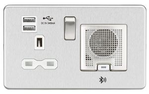 Picture of 2 GANG SOCKET BRUSHED CHROME C/W 2 USB POINTS
BLUE TOOTH SPEAKER
SCREWLESS FLAT PLATE