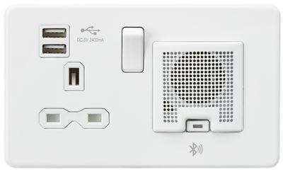 Picture of 2 GANG SOCKET MATT WHITE C/W 2 USB POINTS
BLUE TOOTH SPEAKER
SCREWLESS FLAT PLATE