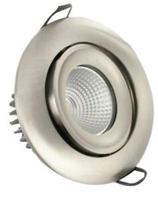 Picture of LUXFIRE  6W FIRE RATED TILTABLE  92MM CUT OUT  SATIN NICKEL
DIMMABLE WARM WHITE IP65 430LM
INTEGRAL