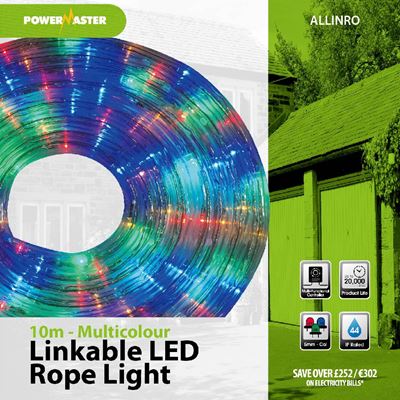 Picture of 10mtr MULTICOLOUR LED LINKABLE ROPE LIGHT
RED/BLUE/GREEN 8 FUNCTION CONTROLLER
UP TO 2 X 10MTR LINKABLE