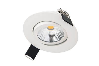 Picture of LUX ULTRA SLIM 6.5W TILTABLE DIMMABLE DOWNLIGHT MATT WHITE
3000K WARM WHITE IP40 650LM 36 DEGREE BEAM 
CUT OUT 65MM DEPTH 27MM
INTEGRAL