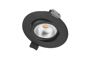 Picture of LUX ULTRA SLIM 6.5W TILTABLE DIMMABLE DOWNLIGHT MATT BLACK
3000K WARM WHITE IP40 650LM 36 DEGREE BEAM 
CUT OUT 65MM DEPTH 27MM
INTEGRAL