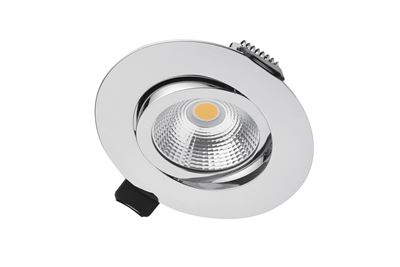 Picture of LUX ULTRA SLIM 6.5W TILTABLE DIMMABLE DOWNLIGHT POLISHED CHROME
3000K WARM WHITE IP40 650LM 36 DEGREE BEAM 
CUT OUT 65MM DEPTH 27MM
INTEGRAL