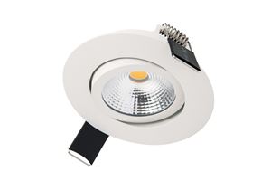 Picture of LUX ULTRA SLIM 6.5W TILTABLE DIMMABLE DOWNLIGHT MATT WHITE
4000K COOL WHITE IP40 670LM 36 DEGREE BEAM 
CUT OUT 65MM DEPTH 27MM
INTEGRAL