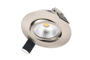 Picture of LUX ULTRA SLIM 6.5W TILTABLE DIMMABLE DOWNLIGHT SATIN NICKEL
4000K COOL WHITE IP40 670LM 36 DEGREE BEAM 
CUT OUT 65MM DEPTH 27MM
INTEGRAL