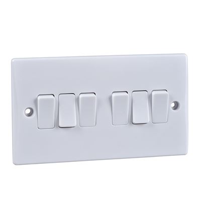 Picture of 6gang 2way 10amp Plate Switch Flat
White Plastic