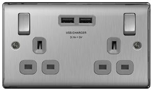 Picture of BRUSHED STEEL 2 GANG C/W USB GREY INSERT
NEXUS METAL