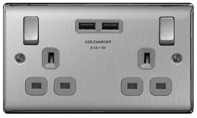 Picture of BRUSHED STEEL 2 GANG C/W USB GREY INSERT
NEXUS METAL